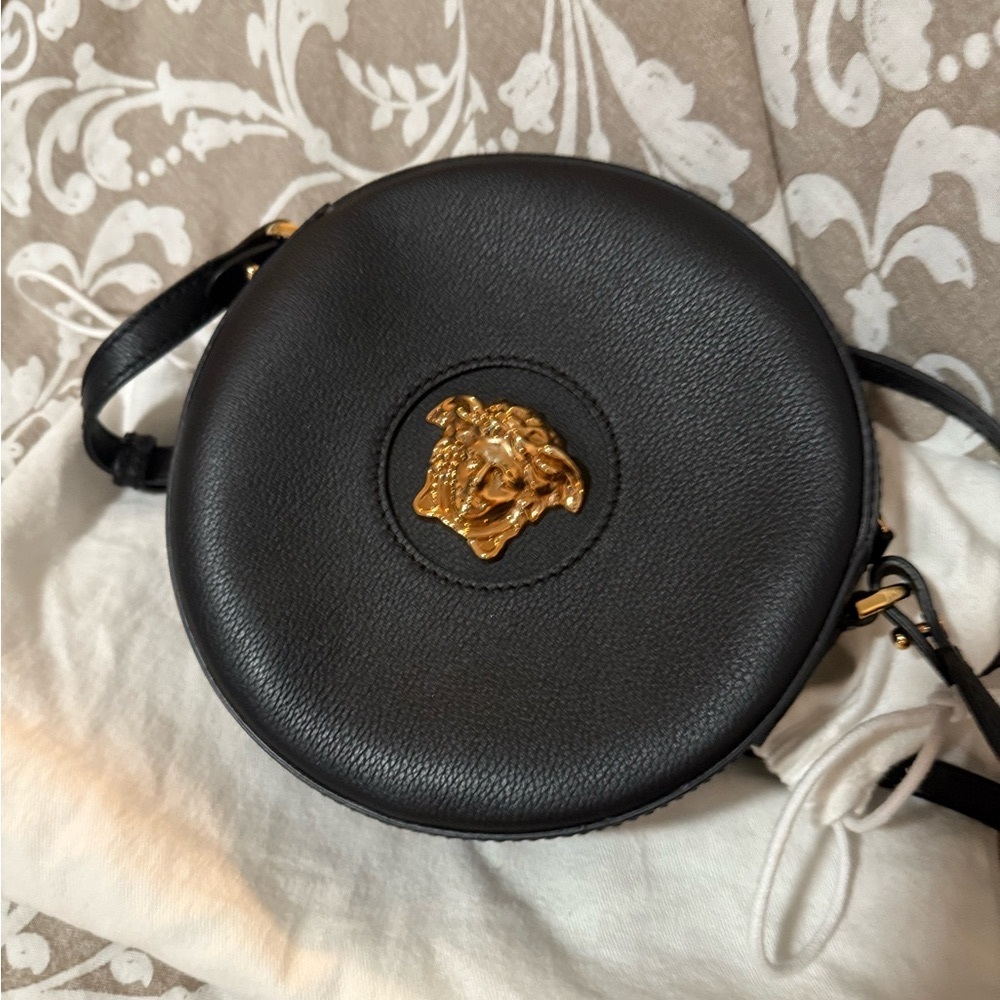 Versace AUTHENTIC
Black and Gold Crossbody Bag 
with Medusa Emblem
